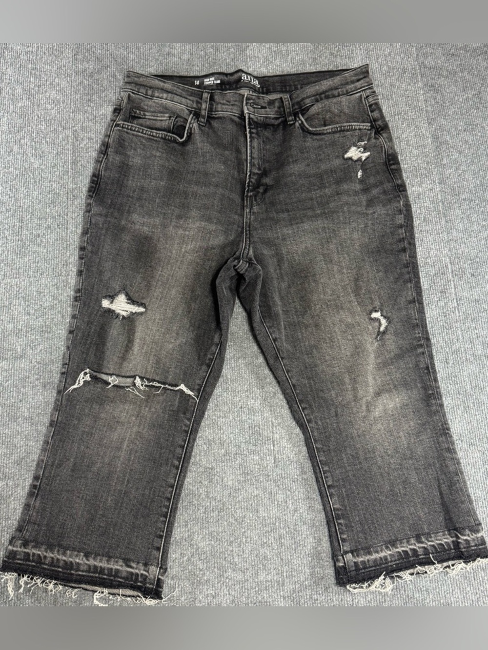 Grunge Edgy Black Distressed Jeans 14 High Rise Cropped Flare Raw Released Hem